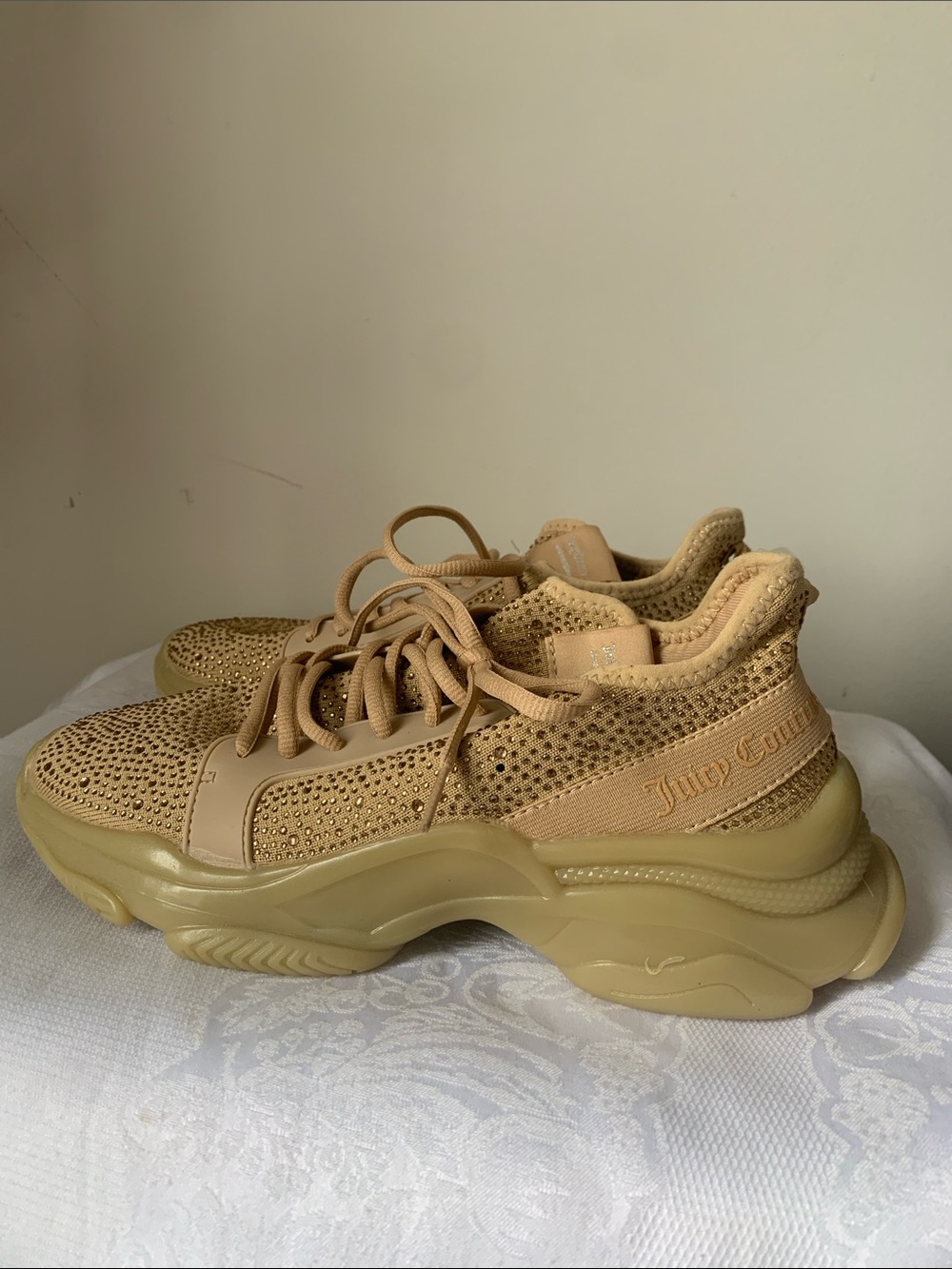 Juicy Couture Adana Women’s Beige/Tan Rhinestone Platform Sneakers